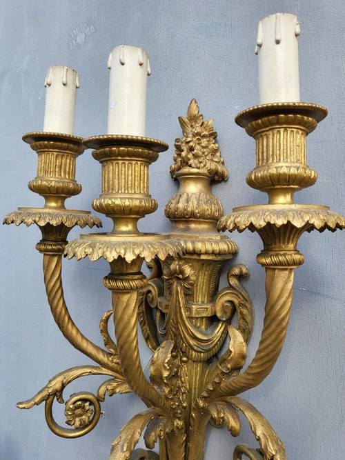 Paire d'Appliques En Bronze Doré Louis XVI, XIXème Siècle
