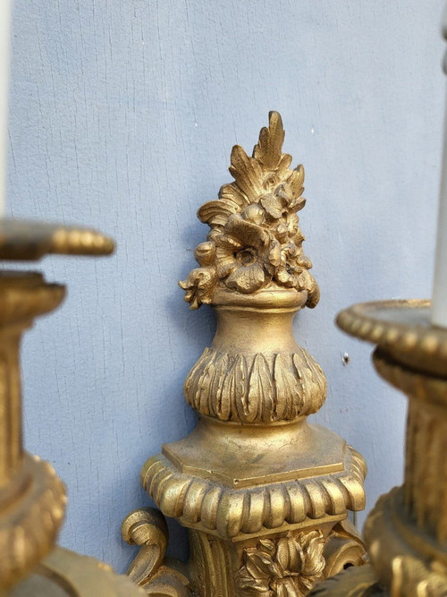 Paire d'Appliques En Bronze Doré Louis XVI, XIXème Siècle