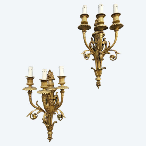 Paire d'Appliques En Bronze Doré Louis XVI, XIXème Siècle