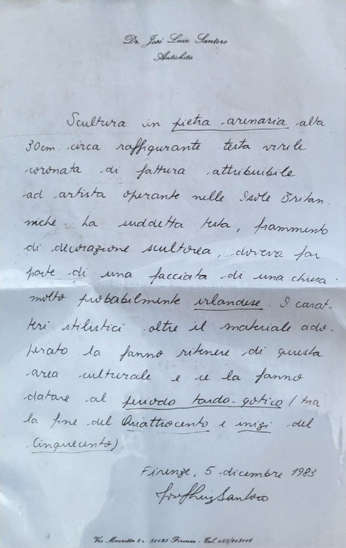 Scultura con testa in pietra, Regno Unito, XVII secolo
