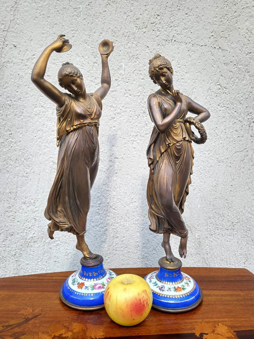 d'Après Canova, Danseuse Et Musicienne En Bronze, XIXème Siècle