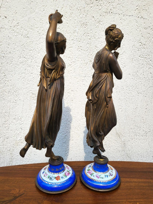 d'Après Canova, Danseuse Et Musicienne En Bronze, XIXème Siècle