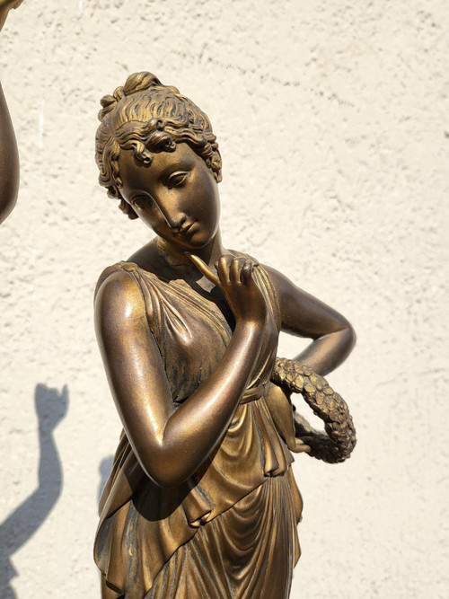 d'Après Canova, Danseuse Et Musicienne En Bronze, XIXème Siècle