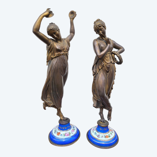 d'Après Canova, Danseuse Et Musicienne En Bronze, XIXème Siècle