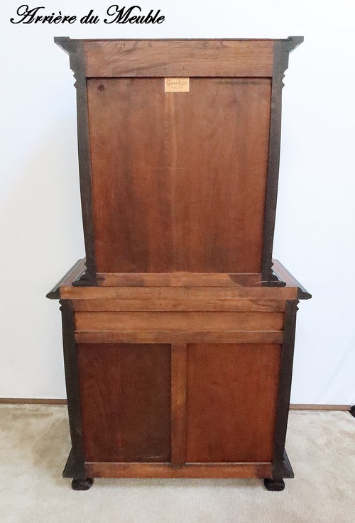 Petit Buffet Deux-Corps en Bois Noirci et Loupe de Thuya, estampillé Gordóvil, goût Renaissance, Esp