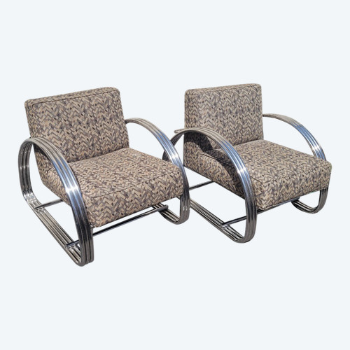 *Special offer *Ralph Lauren, Pair Of Large Chrome Armchairs, 20th Century