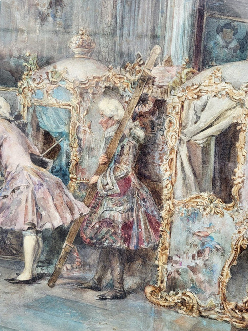 C Fabini, Aquarell, Der Sänftestuhl, Ende des 19. Jahrhunderts