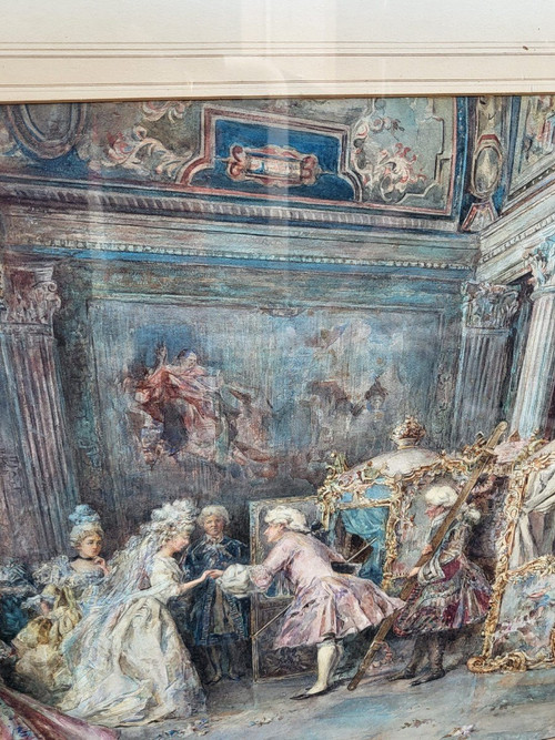 C Fabini, Aquarell, Der Sänftestuhl, Ende des 19. Jahrhunderts