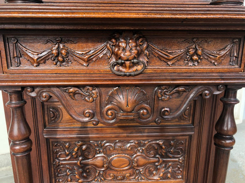 Credenza in noce in stile rinascimentale della fine del XIX secolo - Buffet - Mobile di servizio