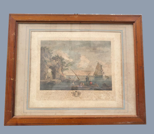 Suite Of 4 Framed Engravings, Fishing, 19th Century