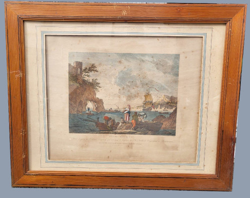 Suite Of 4 Framed Engravings, Fishing, 19th Century