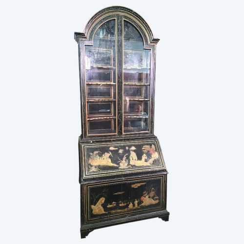 Grand Scriban Vitrine En Bois Laqué, Chinoiserie, Fin XVIIIème Début XIXème Siècle