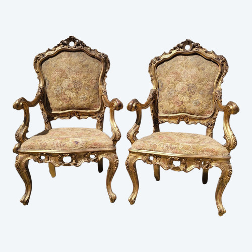 Pair Of Louis XV Armchairs, Venice, Late 19th Early 20th Century