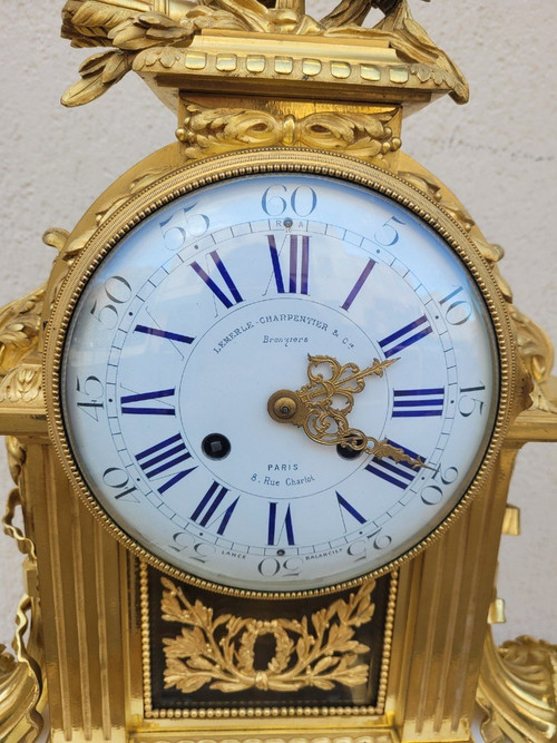 Pendulum In Gilt Bronze And Marble, Carpenter, Napoleon III, 19th Century