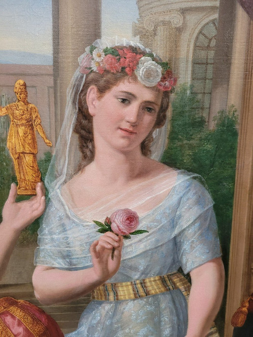 *Offre spéciale *Reines au Palais,  Grande Huile Sur Toile, XIXème Siècle