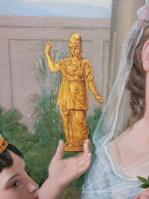 *Offre spéciale *Reines au Palais,  Grande Huile Sur Toile, XIXème Siècle