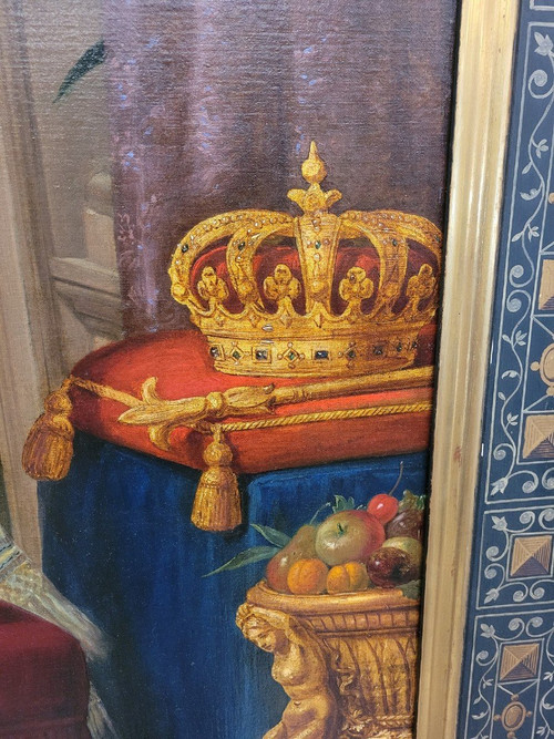 *Offre spéciale *Reines au Palais,  Grande Huile Sur Toile, XIXème Siècle