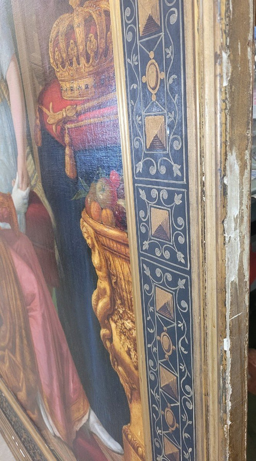 *Offre spéciale *Reines au Palais,  Grande Huile Sur Toile, XIXème Siècle