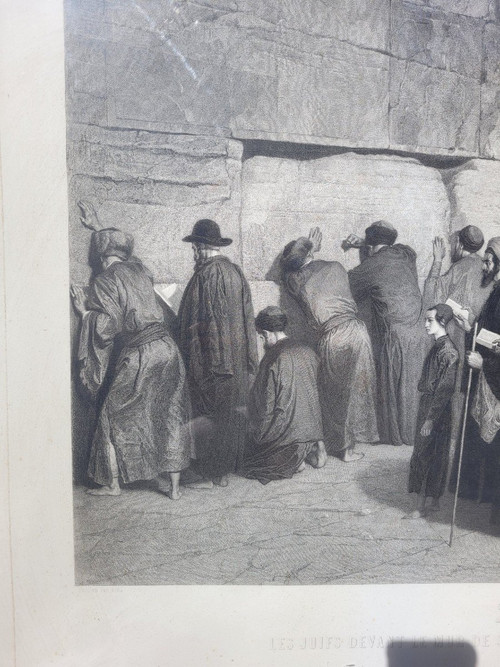 Les Juifs devant le mur de Salomon, Gravure Encadrée, Alexandre Bida, XIXème Siècle
