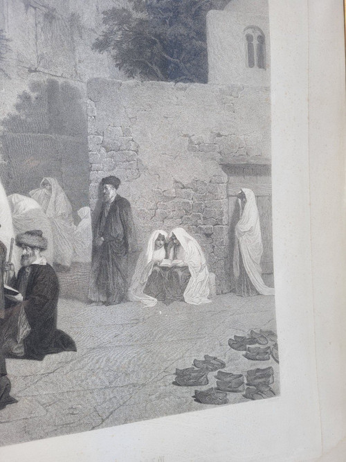Les Juifs devant le mur de Salomon, Gravure Encadrée, Alexandre Bida, XIXème Siècle