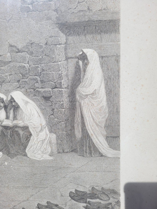 Les Juifs devant le mur de Salomon, Gravure Encadrée, Alexandre Bida, XIXème Siècle
