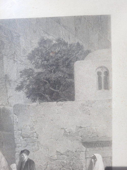 Les Juifs devant le mur de Salomon, Gravure Encadrée, Alexandre Bida, XIXème Siècle