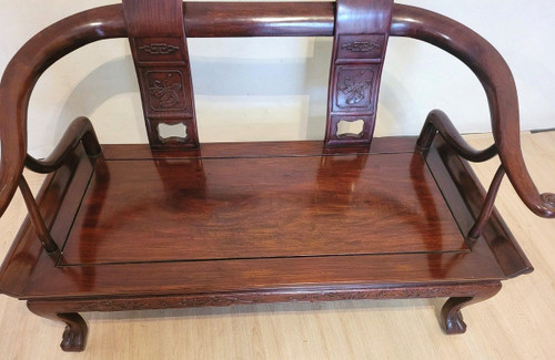 Panchina cinese in legno intagliato, fine XIX inizio XX secolo