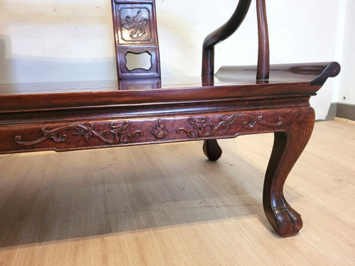 Panchina cinese in legno intagliato, fine XIX inizio XX secolo