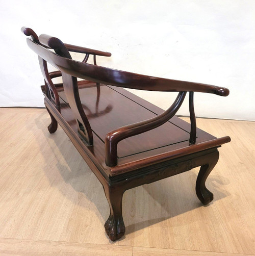 Panchina cinese in legno intagliato, fine XIX inizio XX secolo