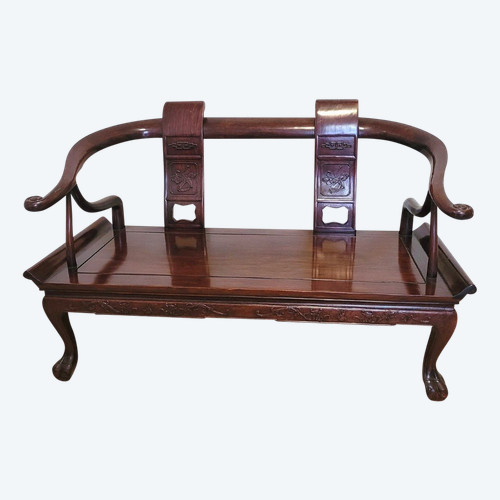 Panchina cinese in legno intagliato, fine XIX inizio XX secolo