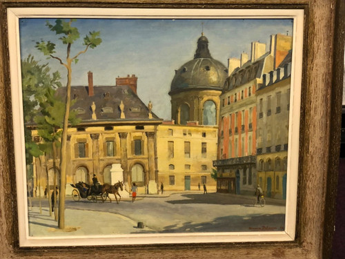 Maurice Delavier Vue de l’institut depuis le Quai Malaquais  Daté  1944 Huile Sur Isorel