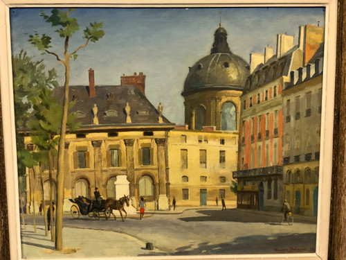 Maurice Delavier Vue de l’institut depuis le Quai Malaquais  Daté  1944 Huile Sur Isorel