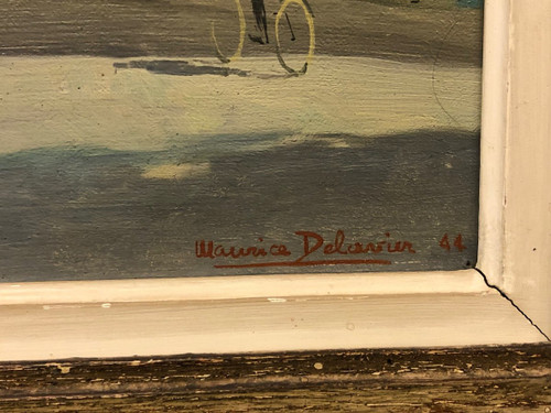 Maurice Delavier Vue de l’institut depuis le Quai Malaquais  Daté  1944 Huile Sur Isorel