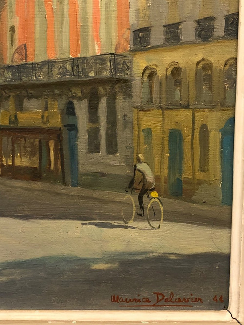 Maurice Delavier Vue de l’institut depuis le Quai Malaquais  Daté  1944 Huile Sur Isorel