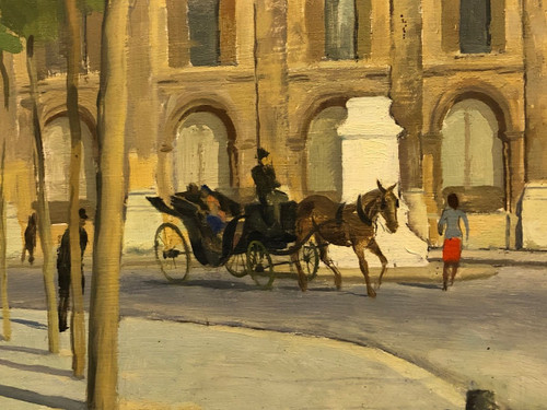 Maurice Delavier Vue de l’institut depuis le Quai Malaquais  Daté  1944 Huile Sur Isorel