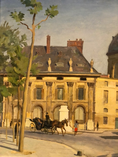 Maurice Delavier Vue de l’institut depuis le Quai Malaquais  Daté  1944 Huile Sur Isorel