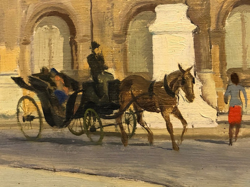 Maurice Delavier Vue de l’institut depuis le Quai Malaquais  Daté  1944 Huile Sur Isorel