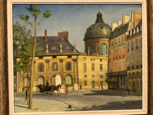 Maurice Delavier Vue de l’institut depuis le Quai Malaquais  Daté  1944 Huile Sur Isorel