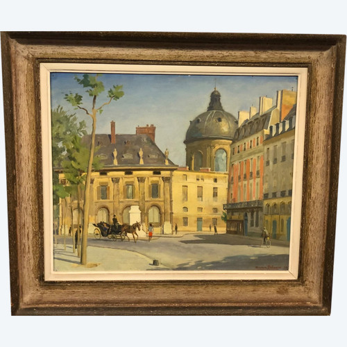 Maurice Delavier Vue de l’institut depuis le Quai Malaquais  Daté  1944 Huile Sur Isorel