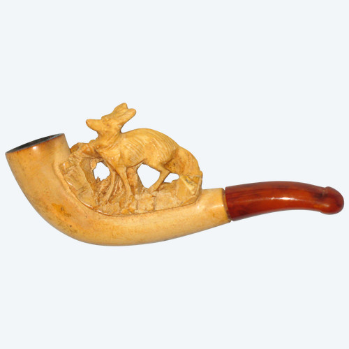 Pfeife aus Meerschaum und Bernstein in ihrem originalen Etui, die einen Fuchs darstellt, 19.