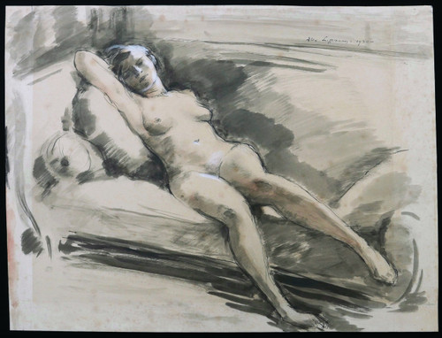 Alexandre Auguste LIPPMANN, Femme nue étendue sur un canapé