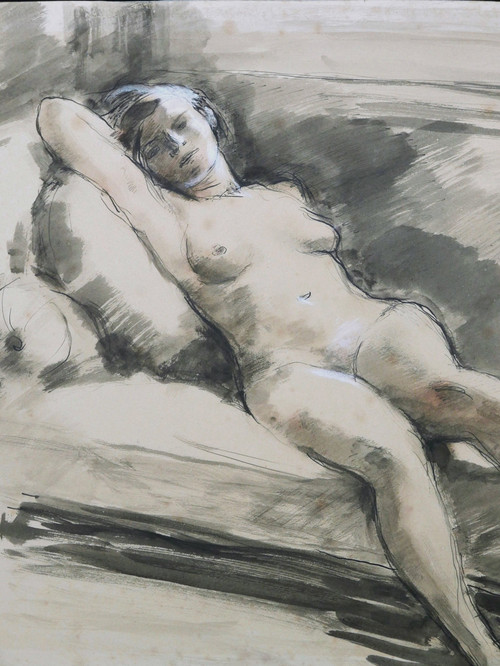 Alexandre Auguste LIPPMANN, Femme nue étendue sur un canapé