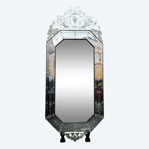 Very Large Engraved Venice Mirror, 260 Cm, 20th Century