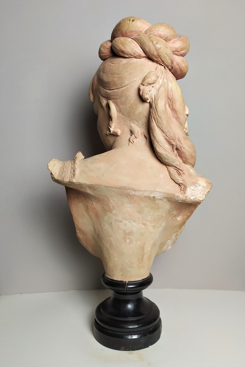  Scultura in terracotta di Adolphe Maubach Busto di donna XIX secolo