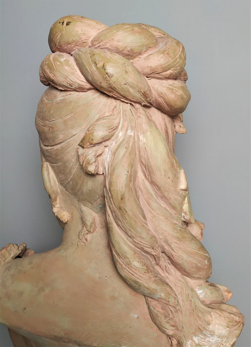  Scultura in terracotta di Adolphe Maubach Busto di donna XIX secolo