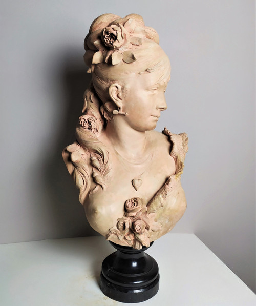  Scultura in terracotta di Adolphe Maubach Busto di donna XIX secolo
