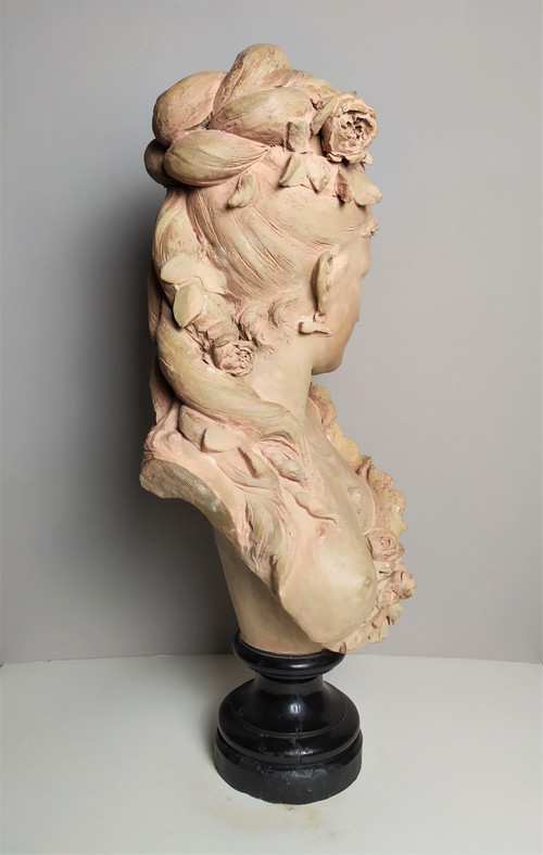  Scultura in terracotta di Adolphe Maubach Busto di donna XIX secolo