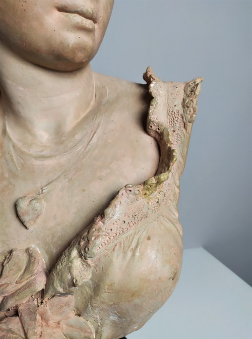  Scultura in terracotta di Adolphe Maubach Busto di donna XIX secolo