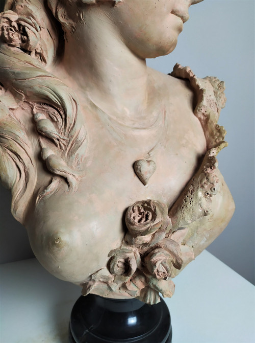  Scultura in terracotta di Adolphe Maubach Busto di donna XIX secolo