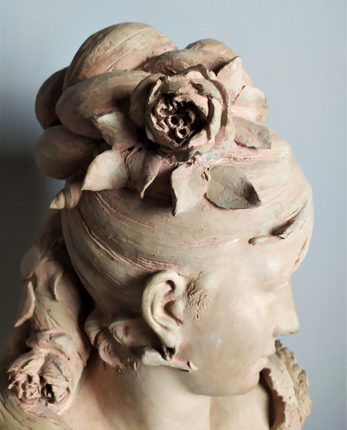  Scultura in terracotta di Adolphe Maubach Busto di donna XIX secolo